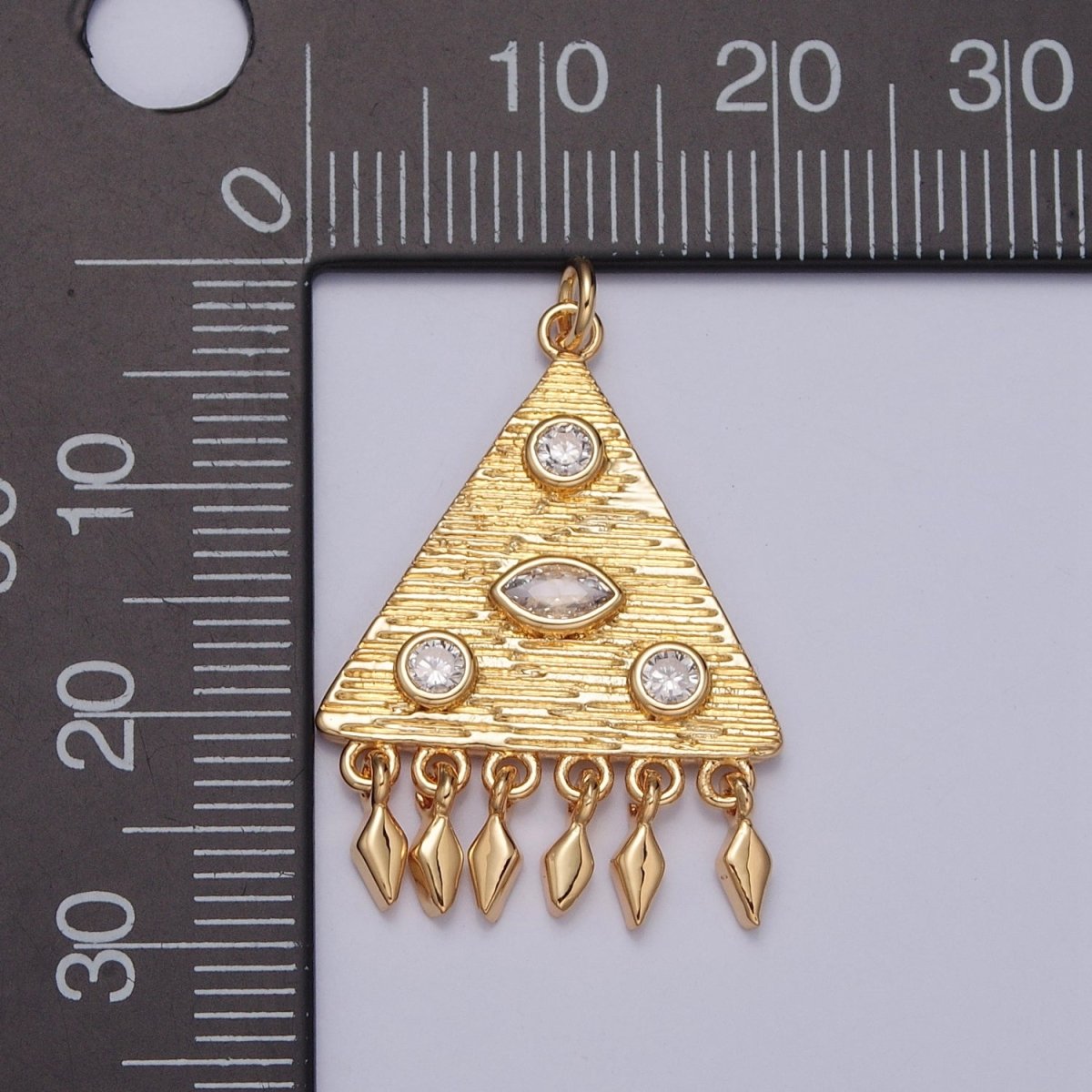 Triangle Clear CZ Dream Geometric Dreamcatcher with Spade Dangles Charm | X-123