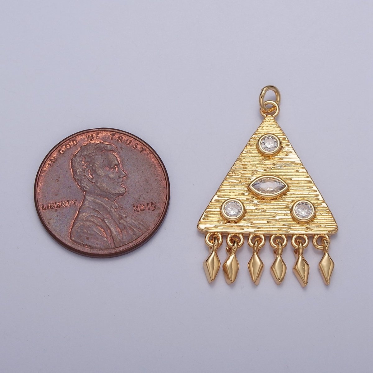 Triangle Clear CZ Dream Geometric Dreamcatcher with Spade Dangles Charm | X-123