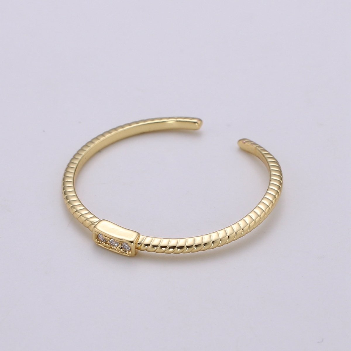 trilogy Pave CZ 24K Gold Ring, Cubic Adjustable Gold Ring, Simple Ring, Clear Cubic Zirconia Ring- R-198