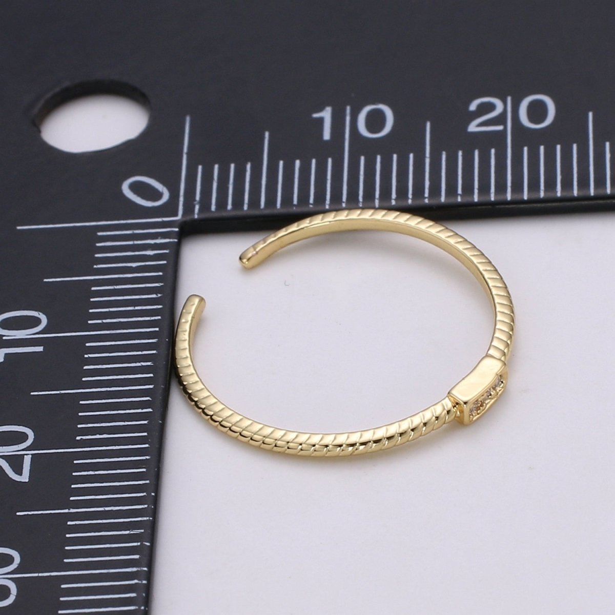 trilogy Pave CZ 24K Gold Ring, Cubic Adjustable Gold Ring, Simple Ring, Clear Cubic Zirconia Ring- R-198