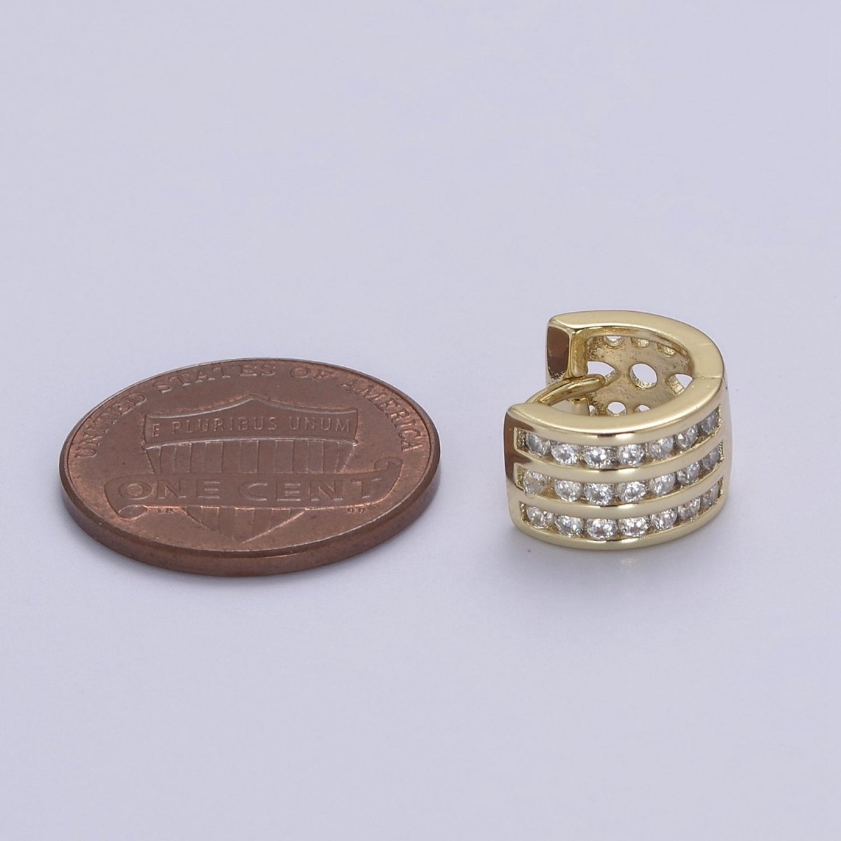 14K Gold Filled 11mm Triple Micro Paved CZ Wide Cartilage Huggie | V153