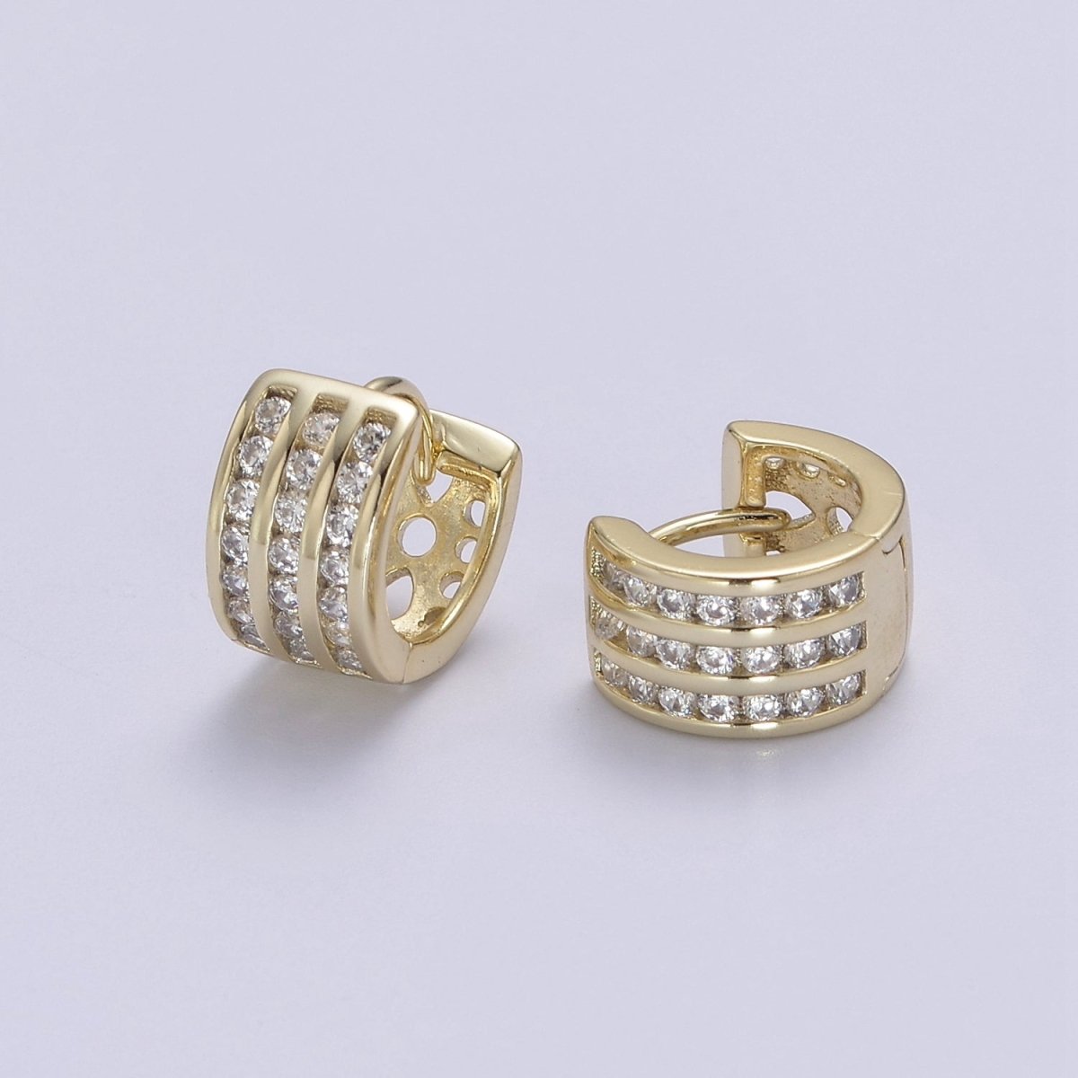 14K Gold Filled 11mm Triple Micro Paved CZ Wide Cartilage Huggie | V153