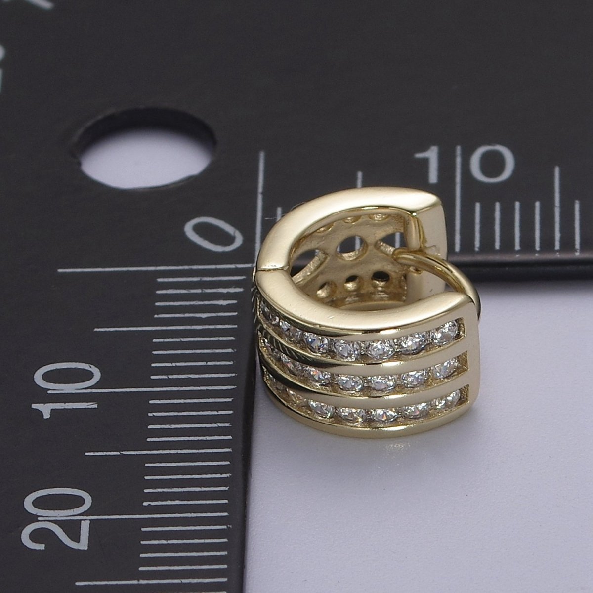 14K Gold Filled 11mm Triple Micro Paved CZ Wide Cartilage Huggie | V153