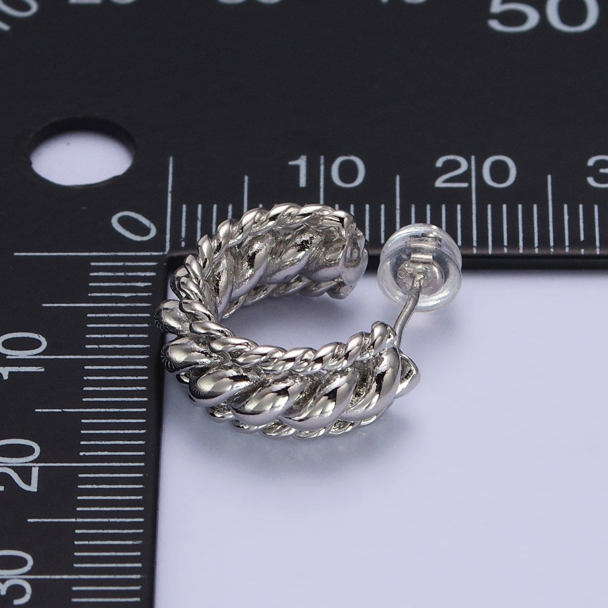 Triple Twisted Croissant Braided C-Shaped Stud Earrings in Gold & Silver | AB024 AB064