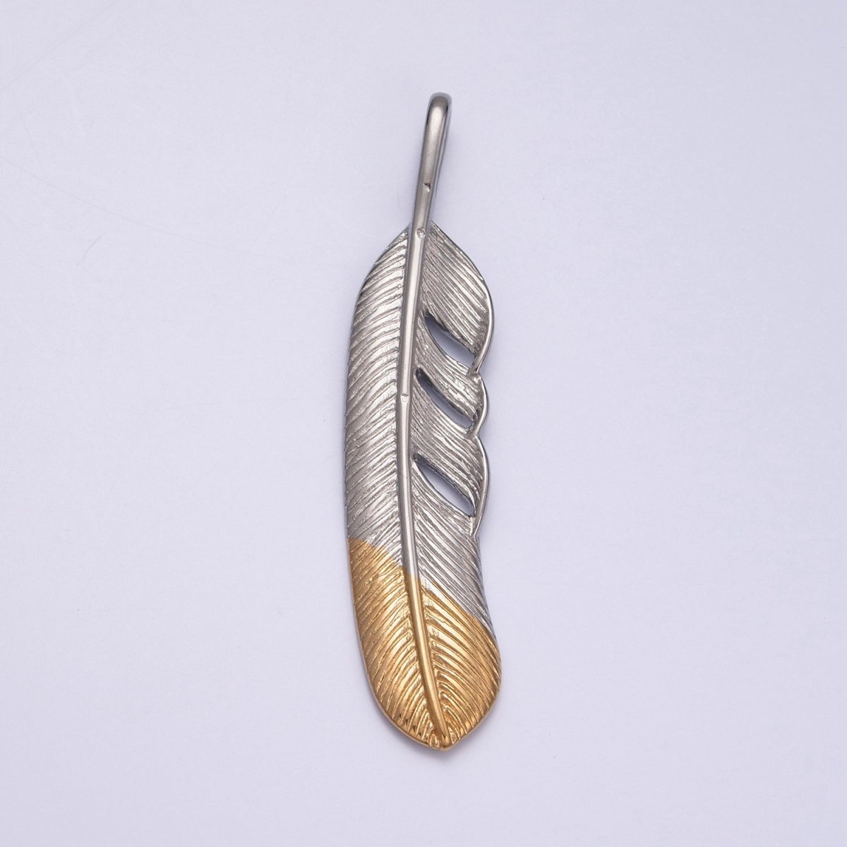 Two Tone feather necklace Pendant Silver boho Charm Jewelry Layering Necklace Men Jewelry X-638