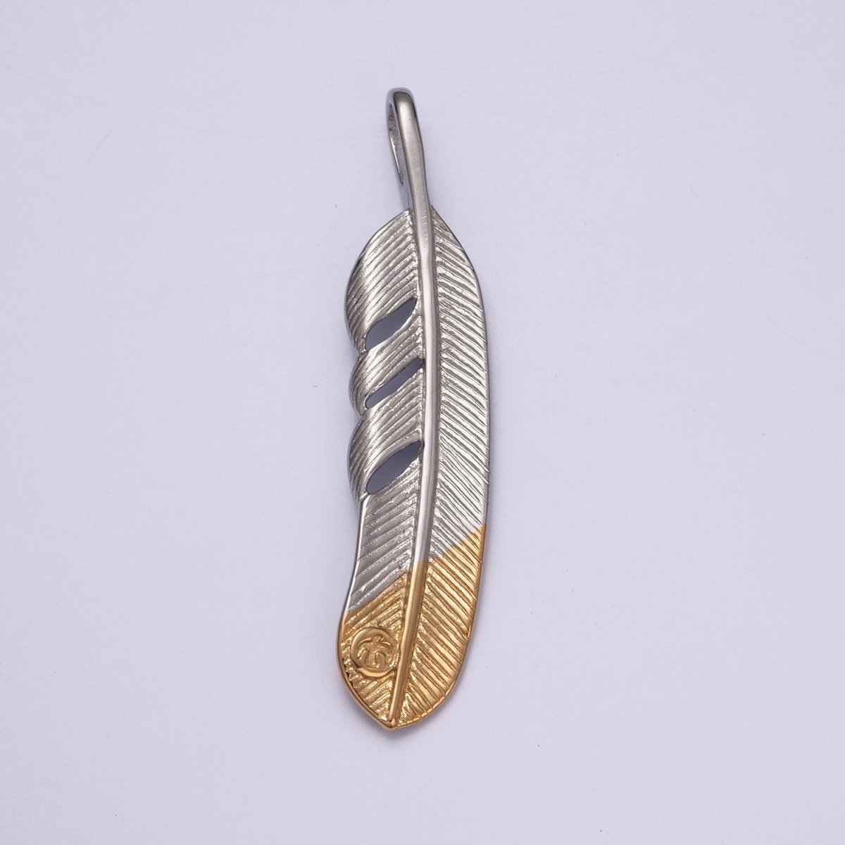 Two Tone feather necklace Pendant Silver boho Charm Jewelry Layering Necklace Men Jewelry X-638