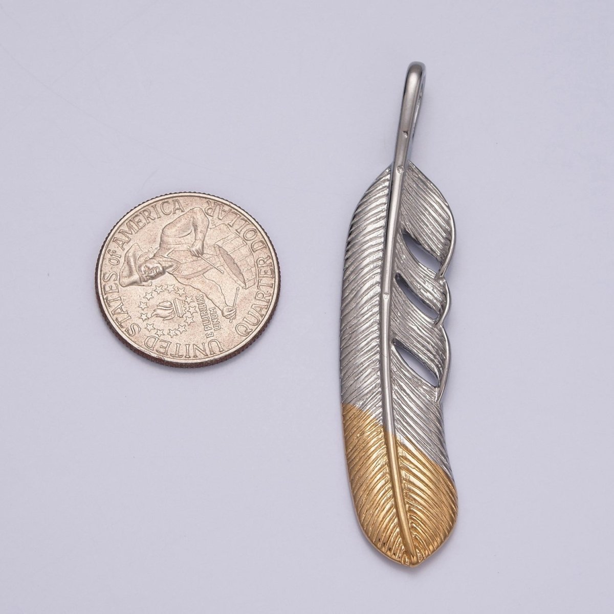 Two Tone feather necklace Pendant Silver boho Charm Jewelry Layering Necklace Men Jewelry X-638