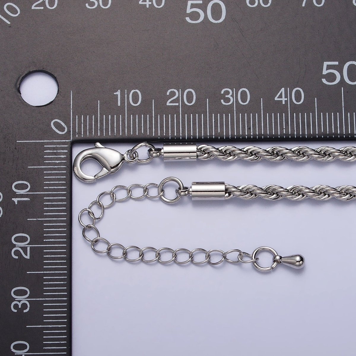Unisex Chain Necklace, Rope Chain Necklace Gold Twist Chain, 3mm Rope Chain 18" 19.5" Necklace | WA-1520 WA-1521 WA-1522 WA-1523 Clearance Pricing