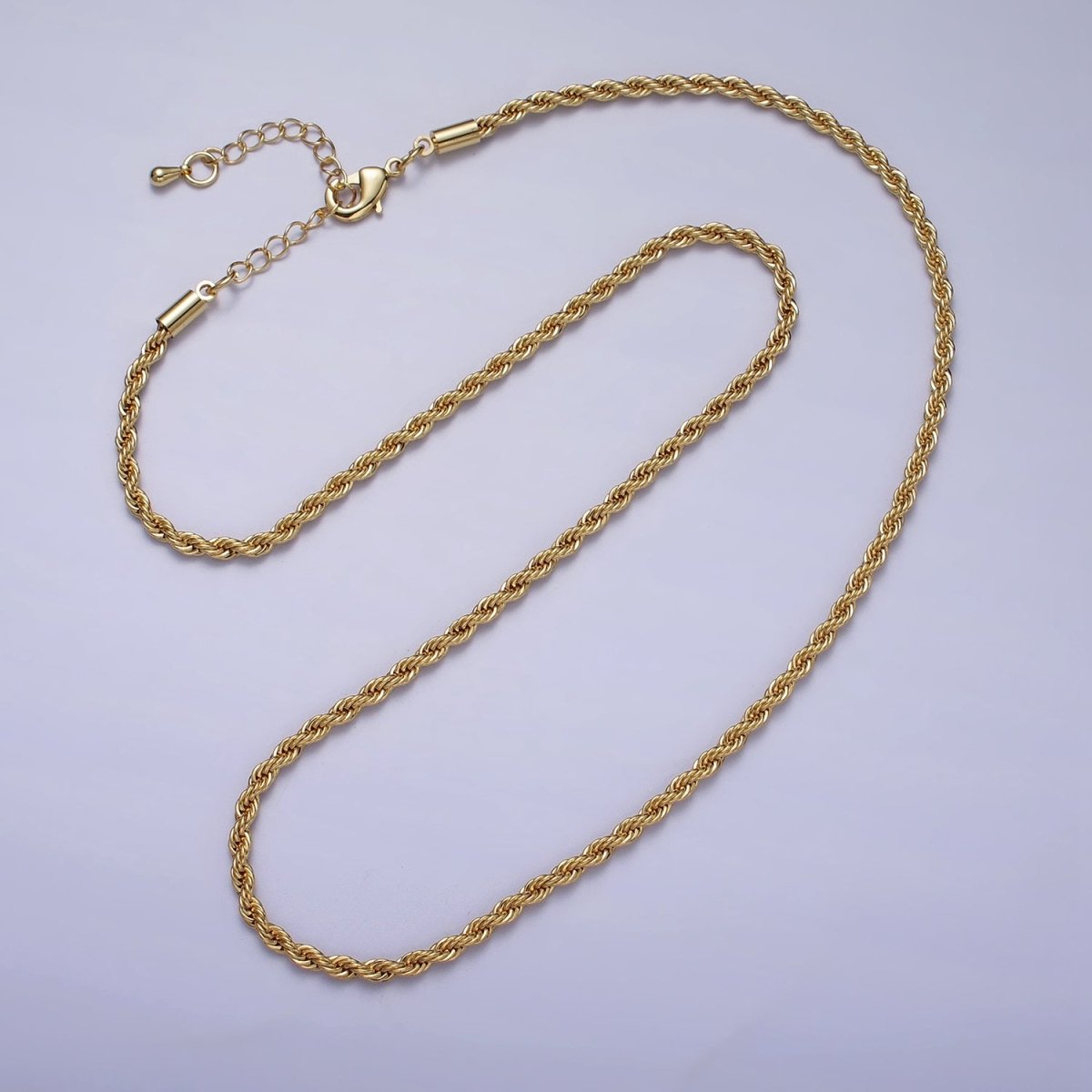 Unisex Chain Necklace, Rope Chain Necklace Gold Twist Chain, 3mm Rope Chain 18" 19.5" Necklace | WA-1520 WA-1521 WA-1522 WA-1523 Clearance Pricing