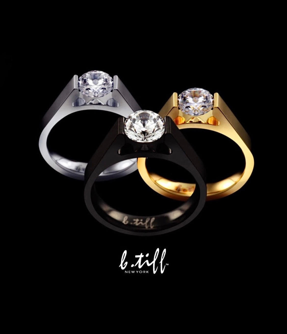 RG096B B.Tiff Tension Black .75 ct Round Solitaire Engagement Ring