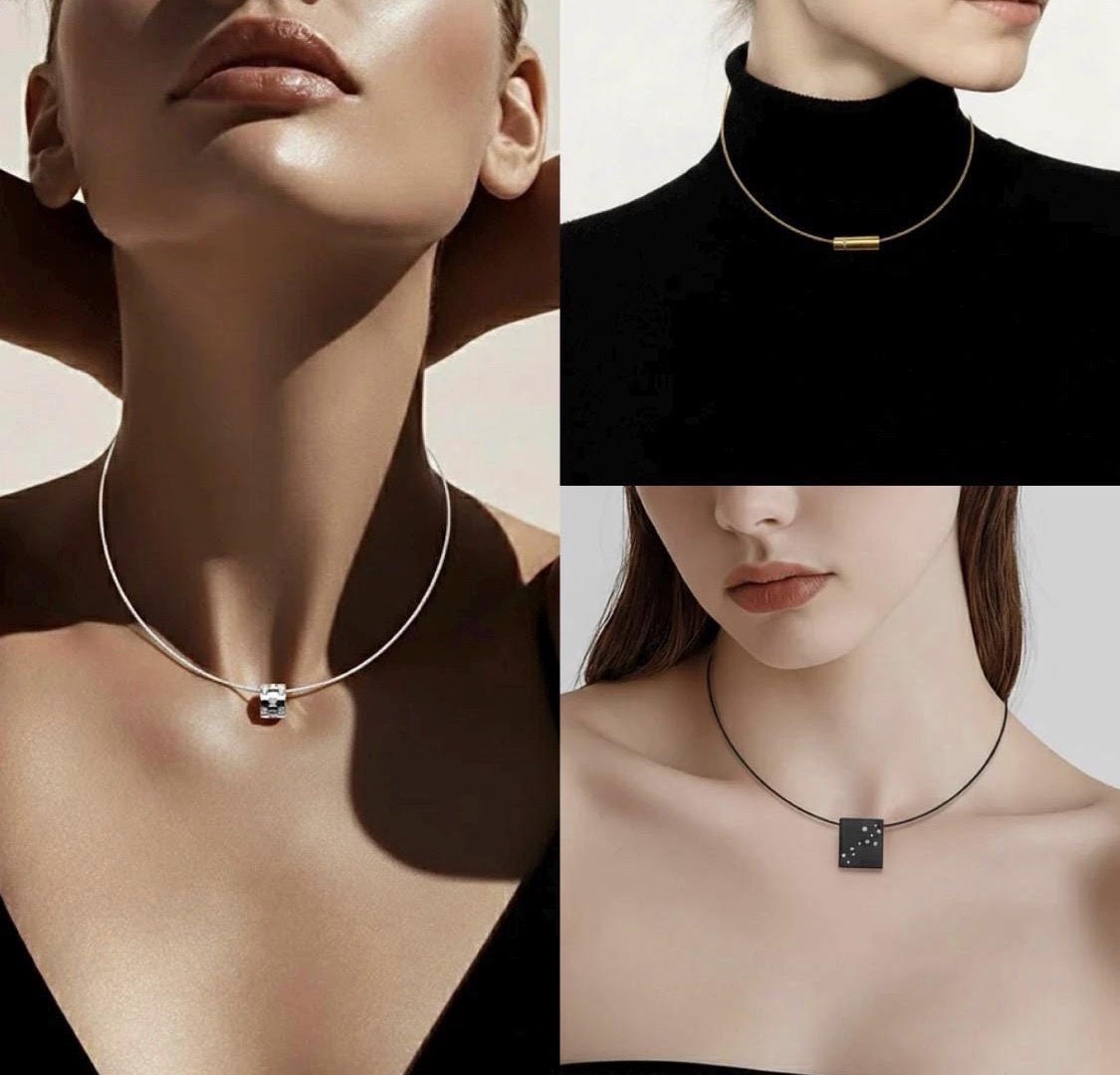C015W Structured Wire Choker Chain Necklace/ 1.2mm (An exclusive clasp design)