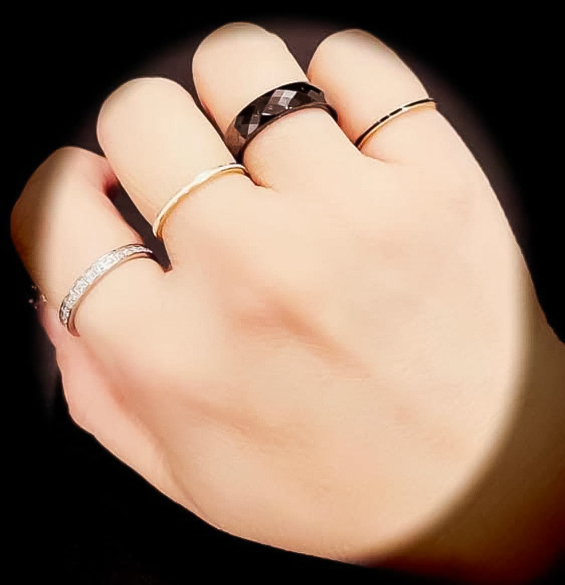 RG100GB B.Tiff "The Hamptons" Black Enamel Gold Ring 2-Pack [Thin Band]