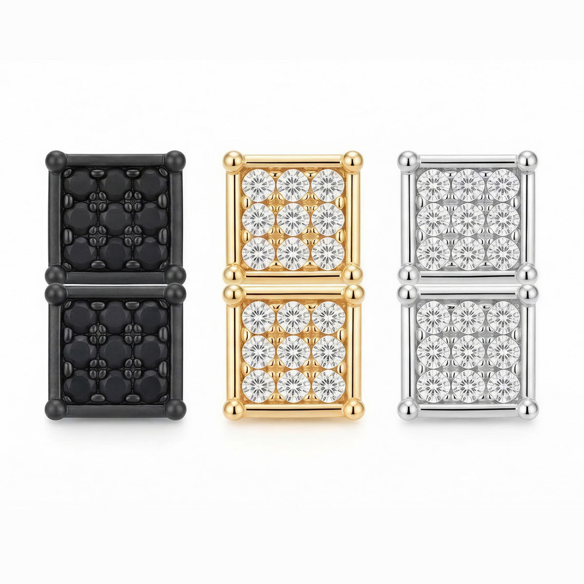 Magnetic Iced Out CZ Square Stud Earrings for Men Women, Non-Piercing Clip On Stainless Steel