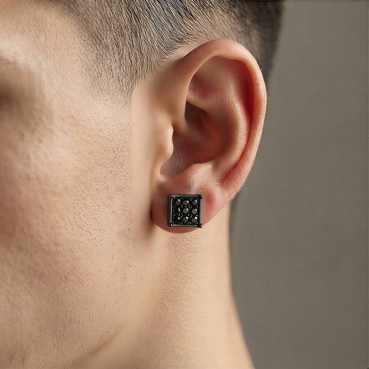 Magnetic Iced Out CZ Square Stud Earrings for Men Women, Non-Piercing Clip On Stainless Steel