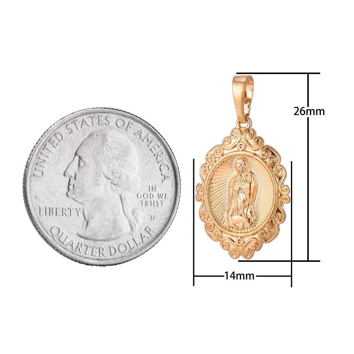 Virgin Mary Charm, 18K Gold Filled Pendant Dainty Virgen de Guadalupe Necklace Charm for Jewelry Making H-870