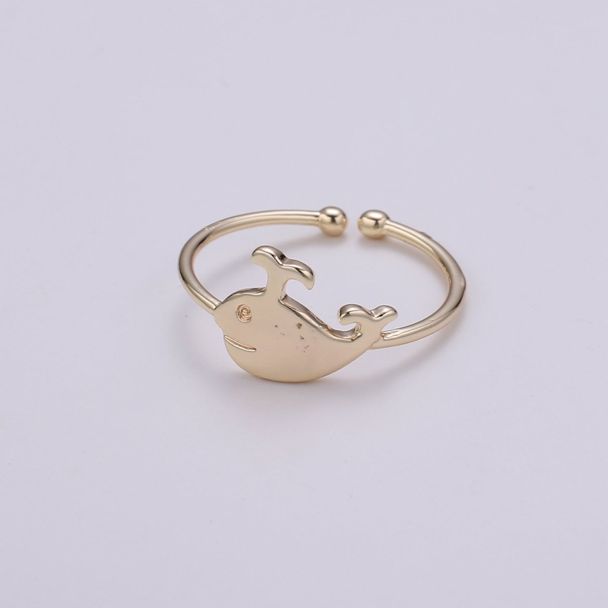 Whale 18k Gold Ring, Adjustable Gold Curb Ring, Under the sea Ocean Life Ring, The Animal R-267