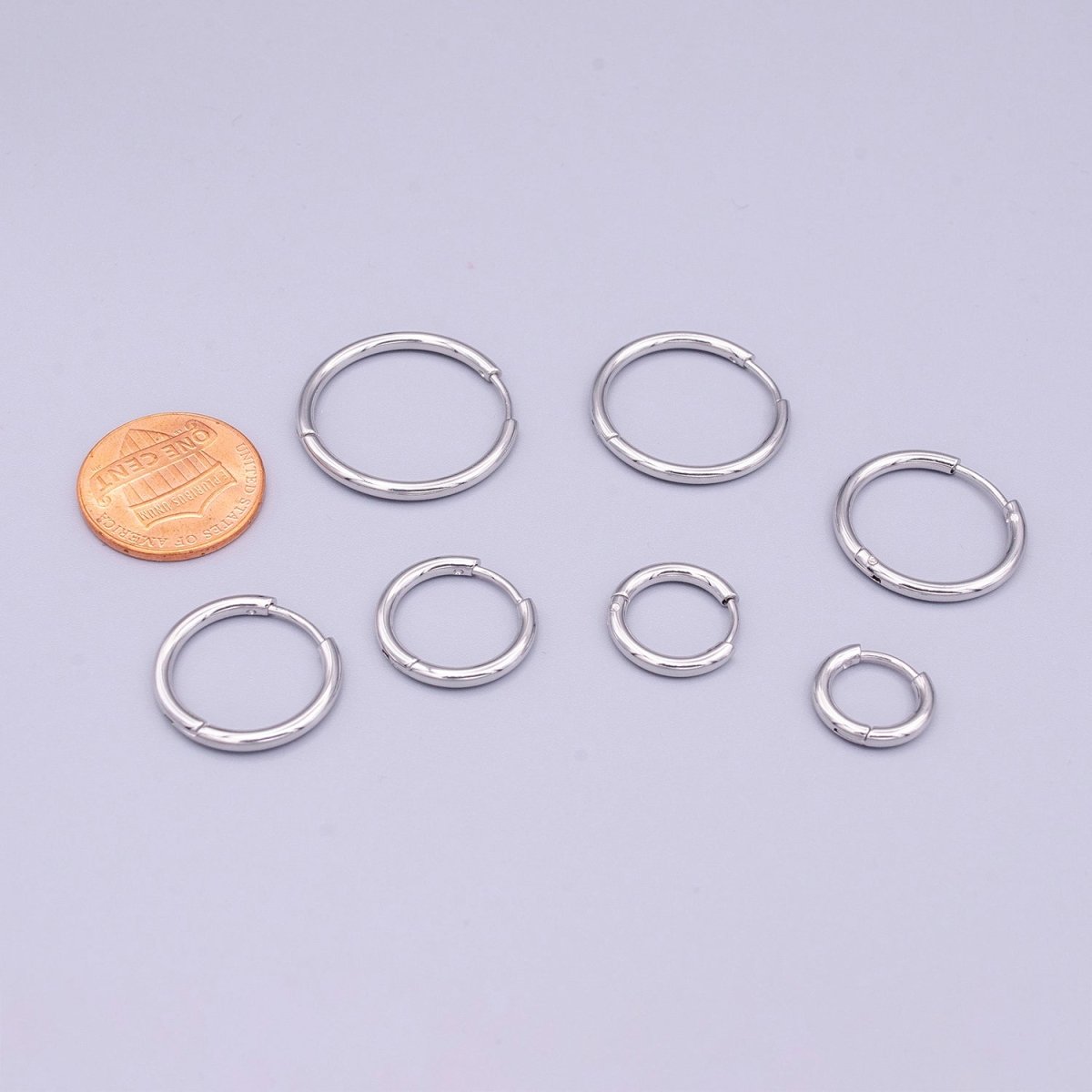 White Gold Filled 11mm, 13mm, 15mm, 17mm, 19mm, 21mm, 23mm Silver Minimalist Huggie Endless Hoop Earrings | AD1536 - AD1542