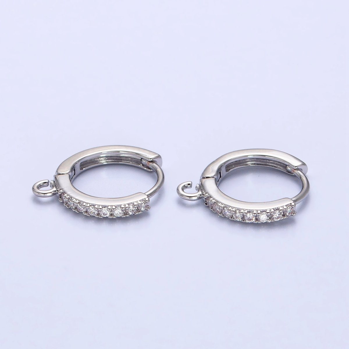 White Gold Filled 14mm Micro Paved Huggie Open Loop Earrings Supply | Z-332