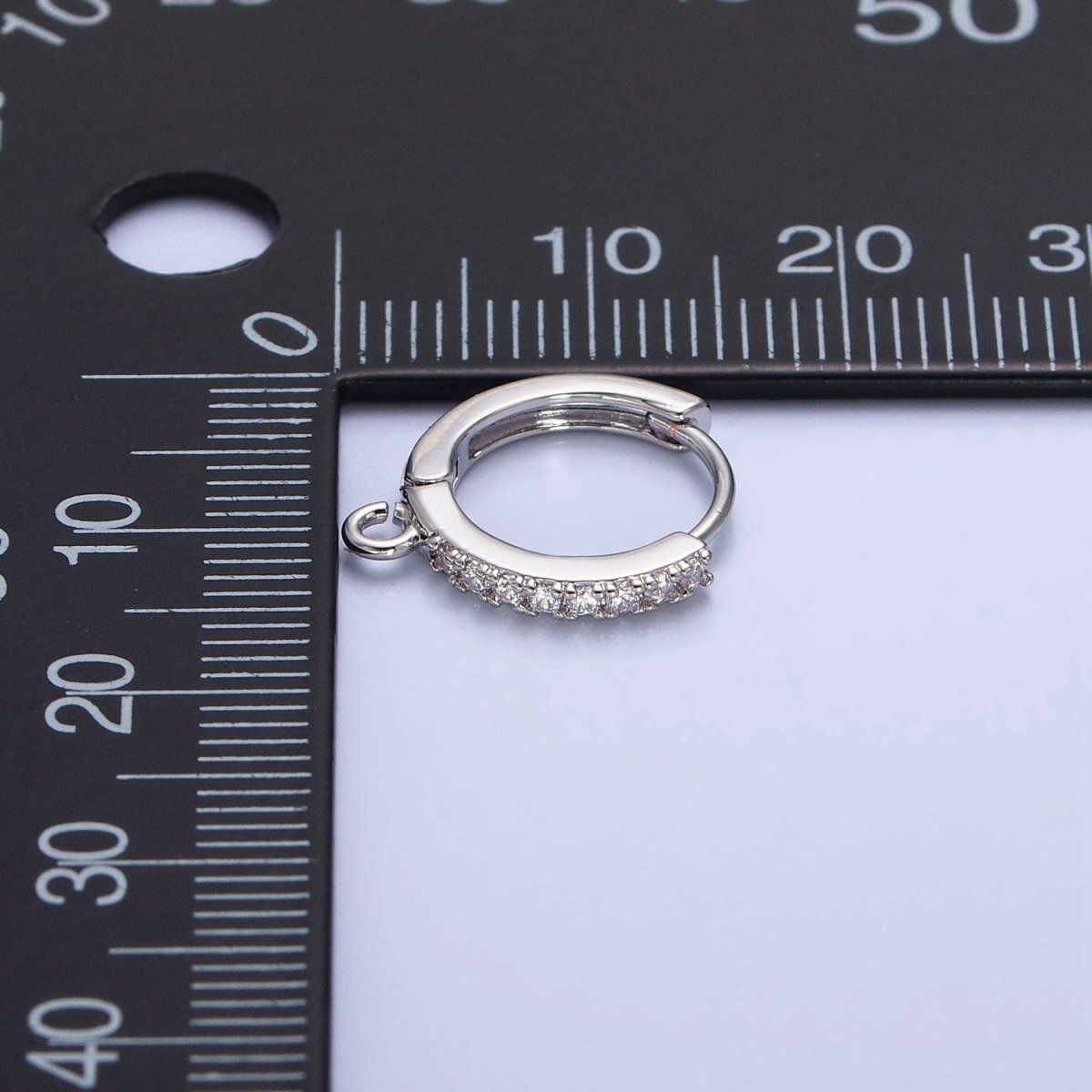 White Gold Filled 14mm Micro Paved Huggie Open Loop Earrings Supply | Z-332