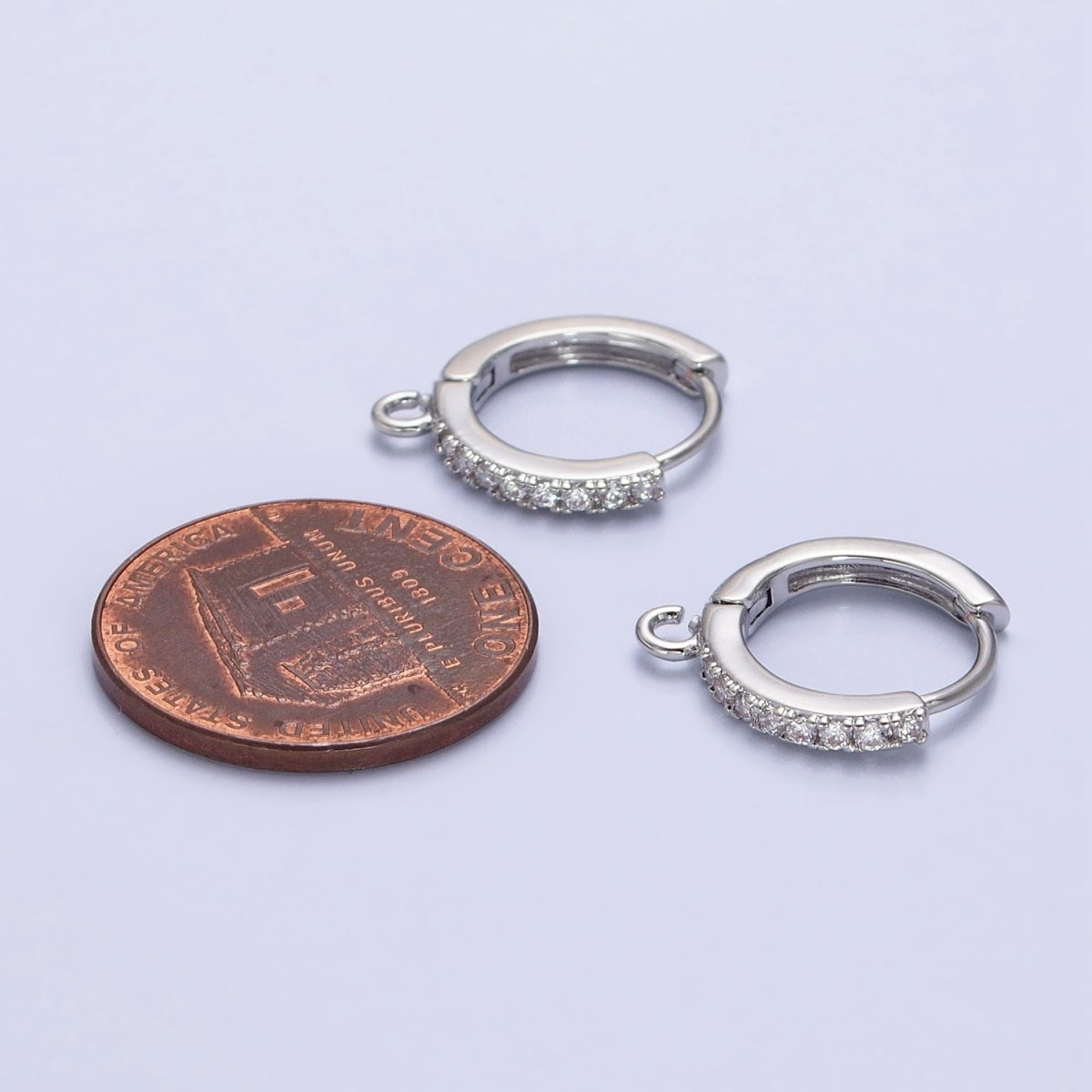 White Gold Filled 14mm Micro Paved Huggie Open Loop Earrings Supply | Z-332