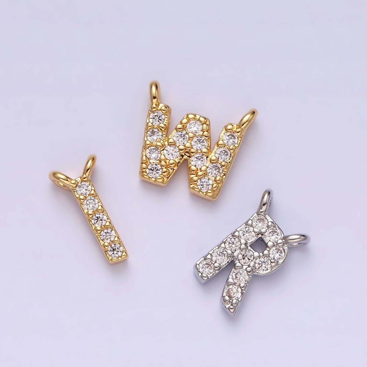White Gold Filled A-Z Initial Letter Micro Paved CZ Top Loop Personalized Connector | A-A1926-A-A1938