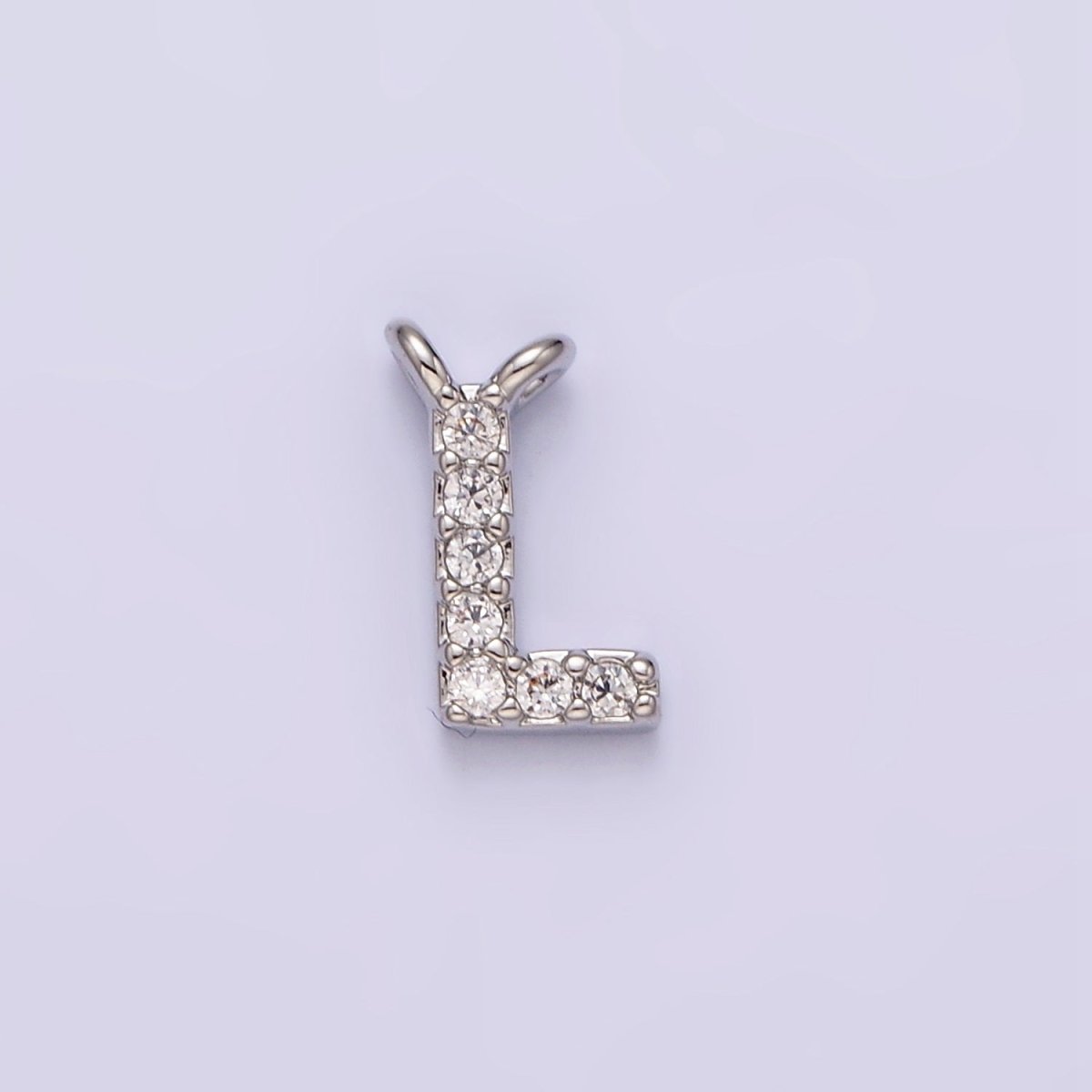 White Gold Filled A-Z Initial Letter Micro Paved CZ Top Loop Personalized Connector | A-A1926-A-A1938