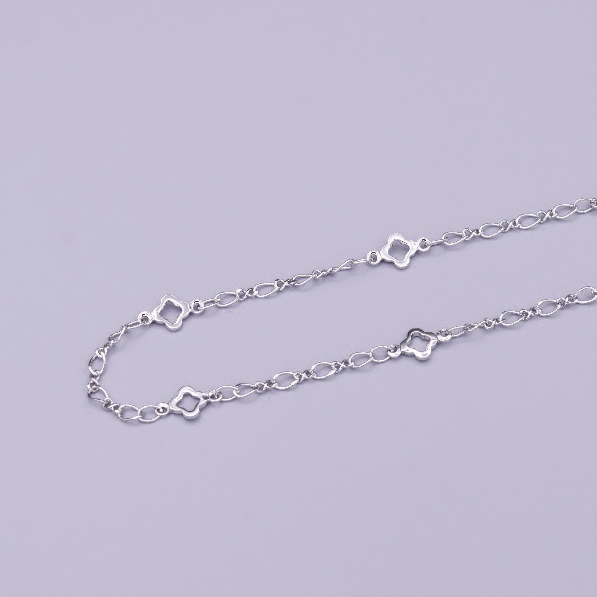 White Gold Filled Clover Quatrefoil Figaro 2.5mm Unique Unfinished Silver Chain For Jewelry Making | ROLL-1360