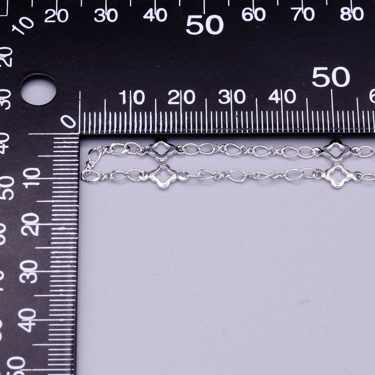 White Gold Filled Clover Quatrefoil Figaro 2.5mm Unique Unfinished Silver Chain For Jewelry Making | ROLL-1360