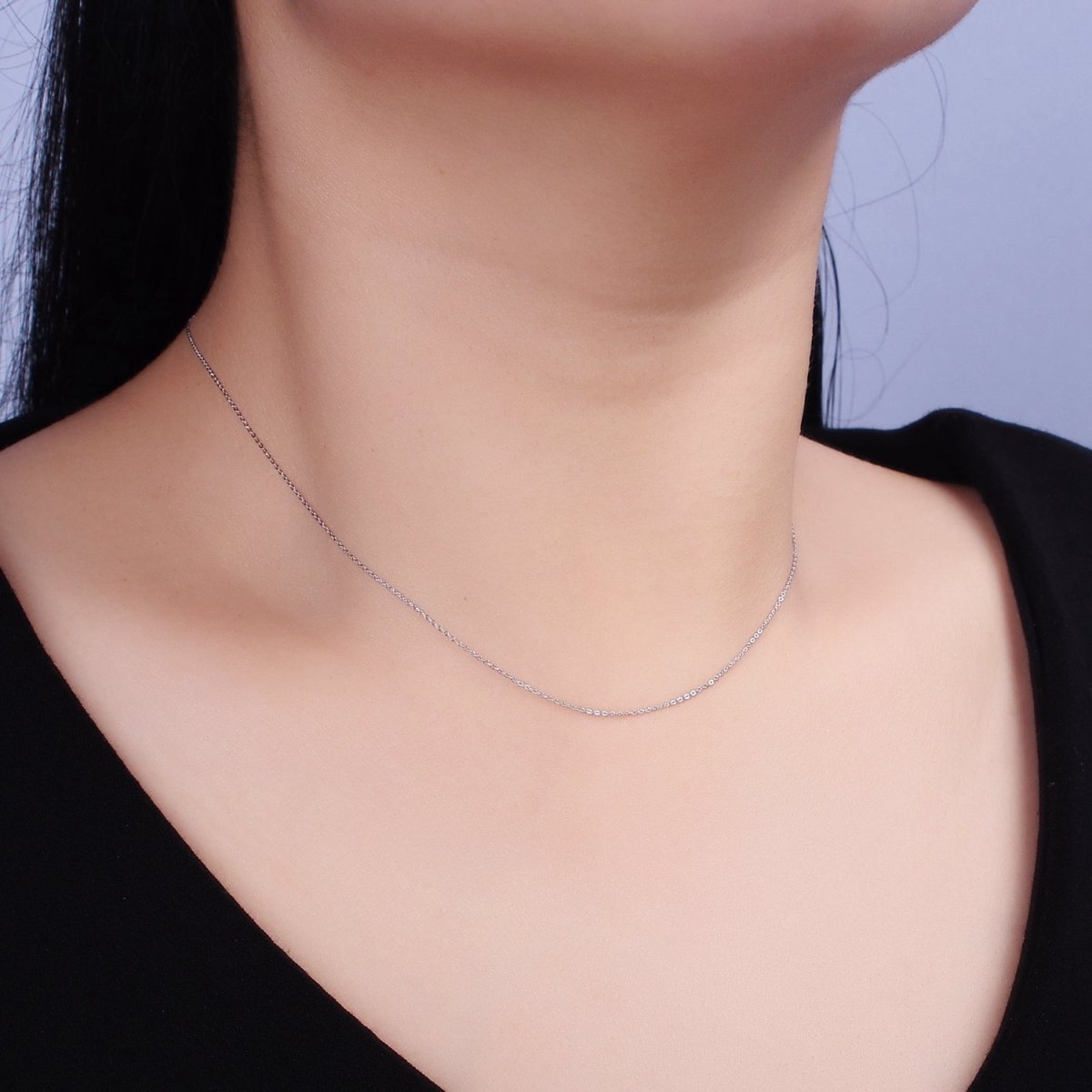 White Gold Filled Dainty 0.5mm Cable 15.5 Inch Choker Chain Necklace | WA-1877 Clearance Pricing