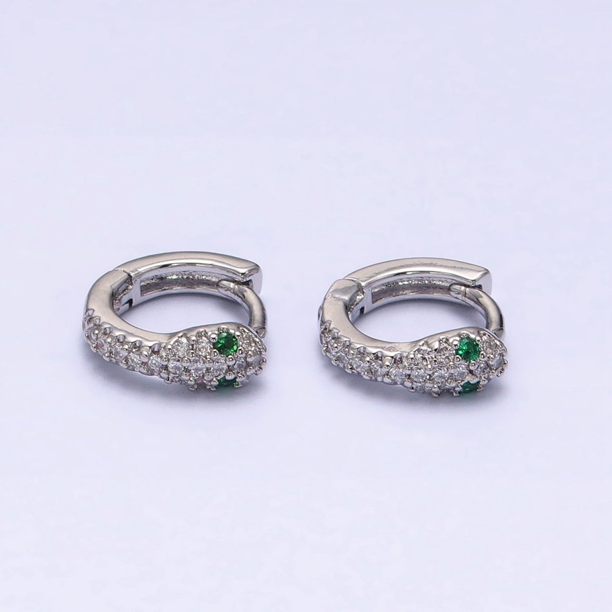 White Gold-Filled Green-Eyed Micro Paved 10mm Cartilage Huggie Earrings | AB1547