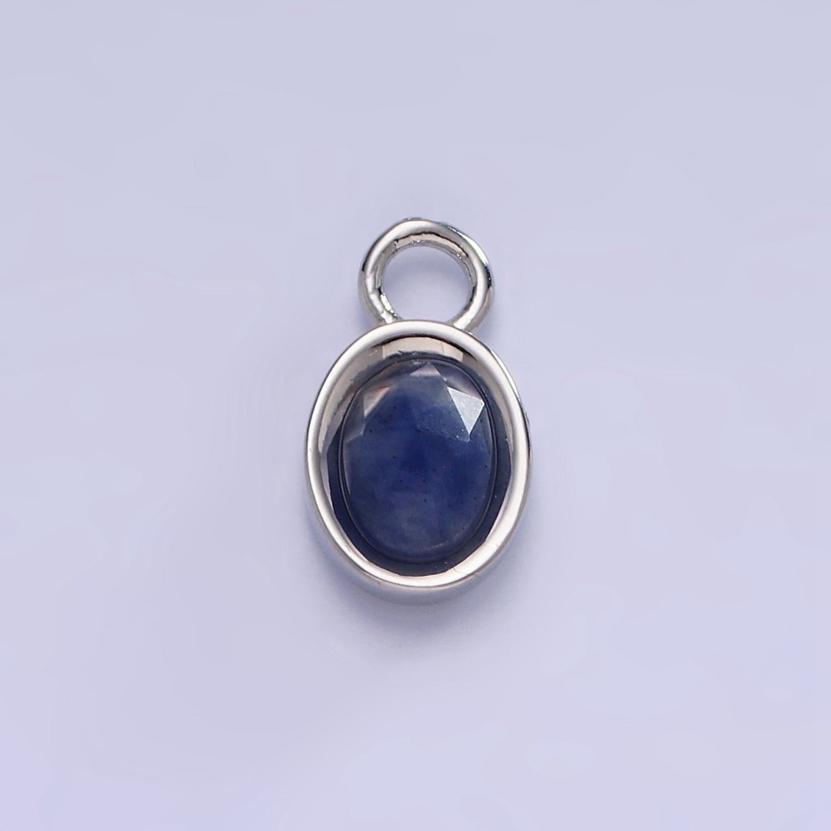 White Gold Filled Oval Multifaceted Natural Gemstone Personalized Add-On Silver Charm | AC1390 - AC1399