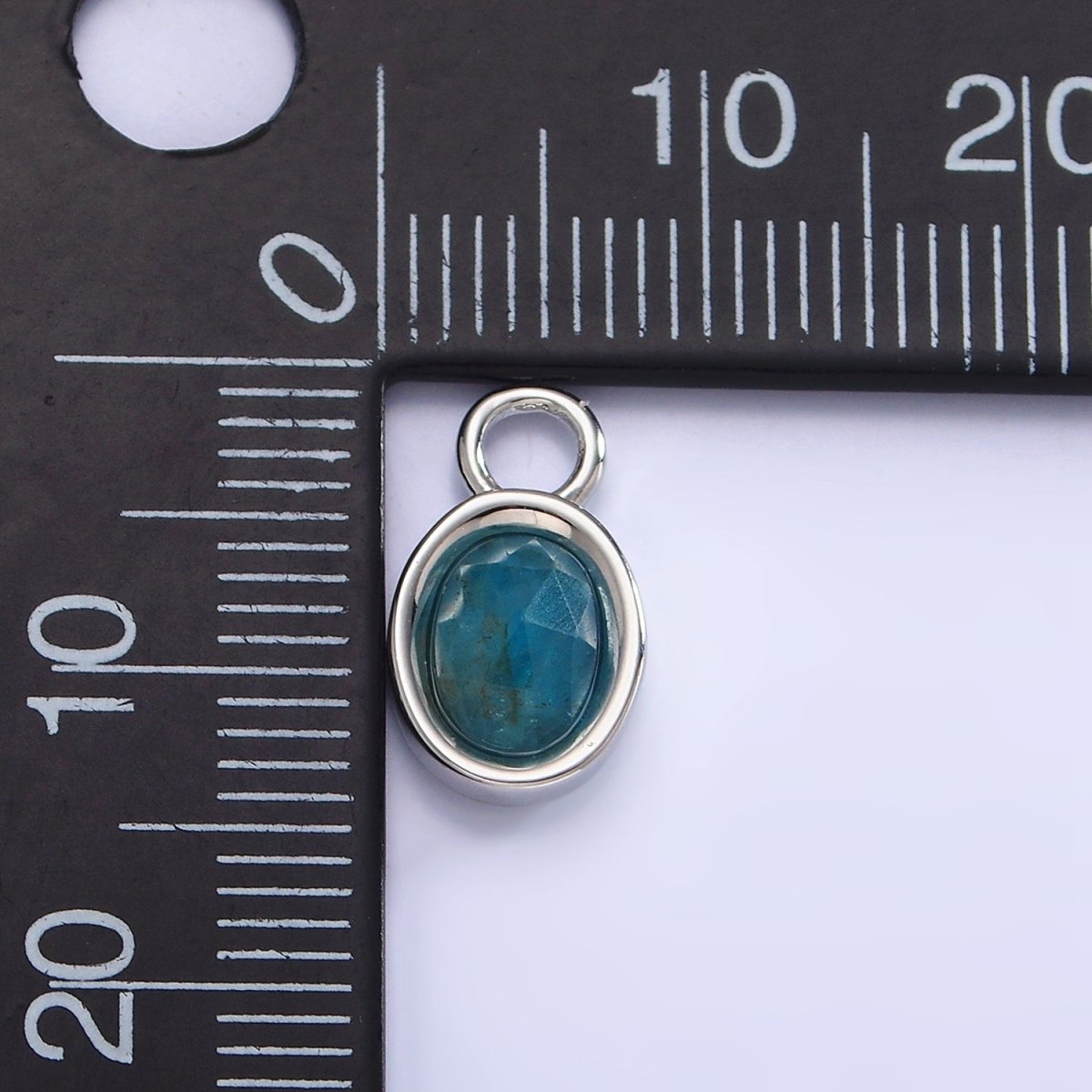 White Gold Filled Oval Multifaceted Natural Gemstone Personalized Add-On Silver Charm | AC1390 - AC1399