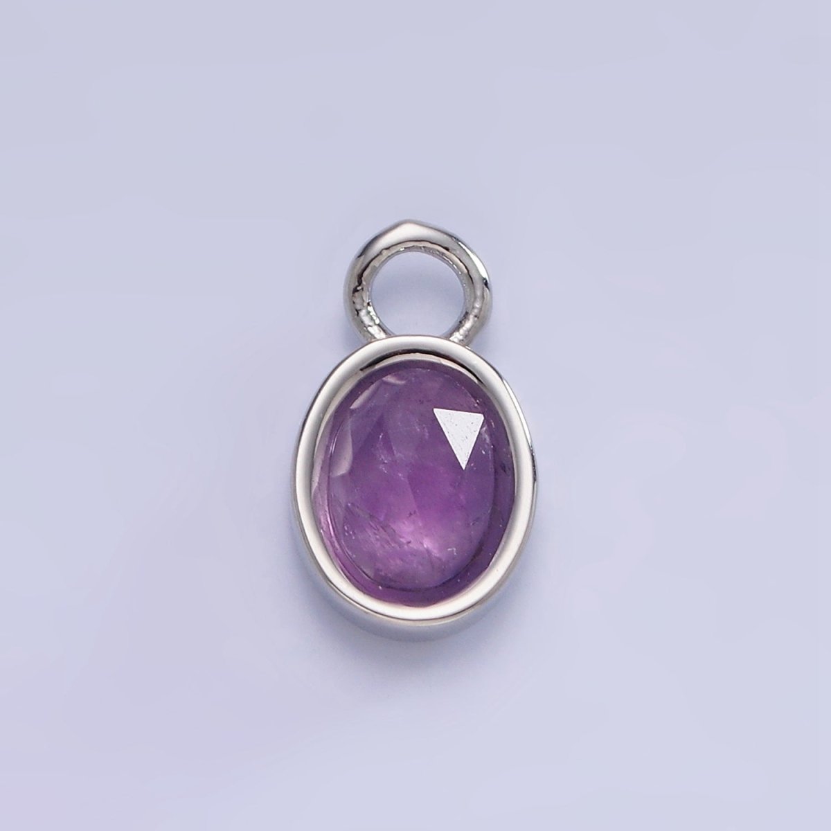 White Gold Filled Oval Multifaceted Natural Gemstone Personalized Add-On Silver Charm | AC1390 - AC1399