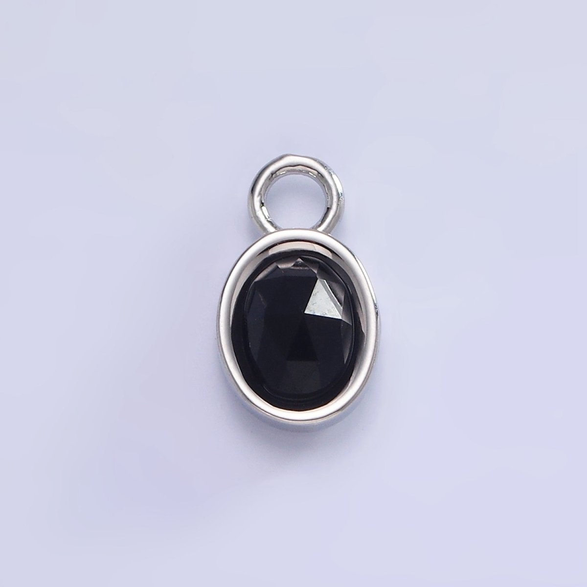 White Gold Filled Oval Multifaceted Natural Gemstone Personalized Add-On Silver Charm | AC1390 - AC1399
