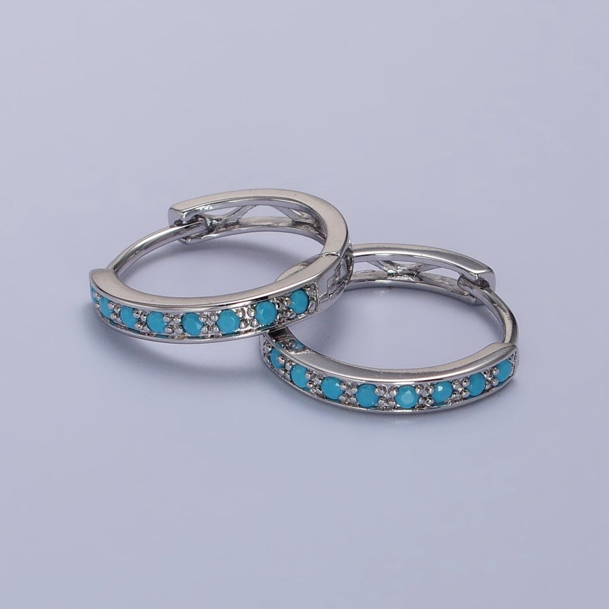 White Gold Filled Turquoise Micro Paved 17mm Endless Hoop Earrings | AB1040