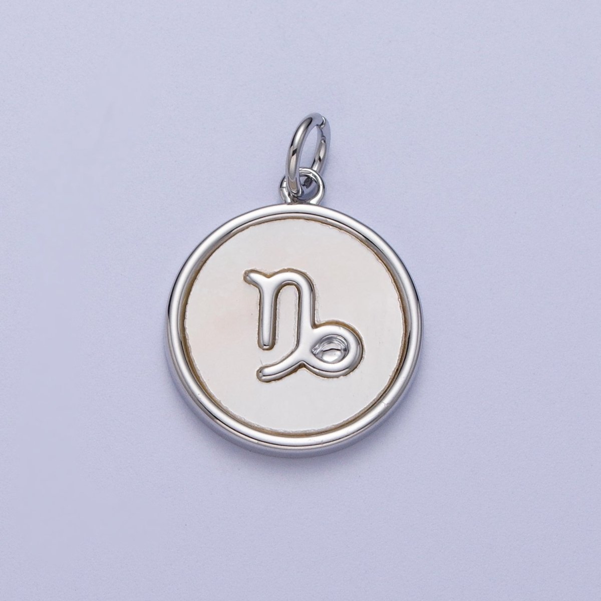 White Gold Filled Zodiac Signs Shell Pearl Round Coin Astrology Horoscope Silver Charm | A-A1731-A-A1736
