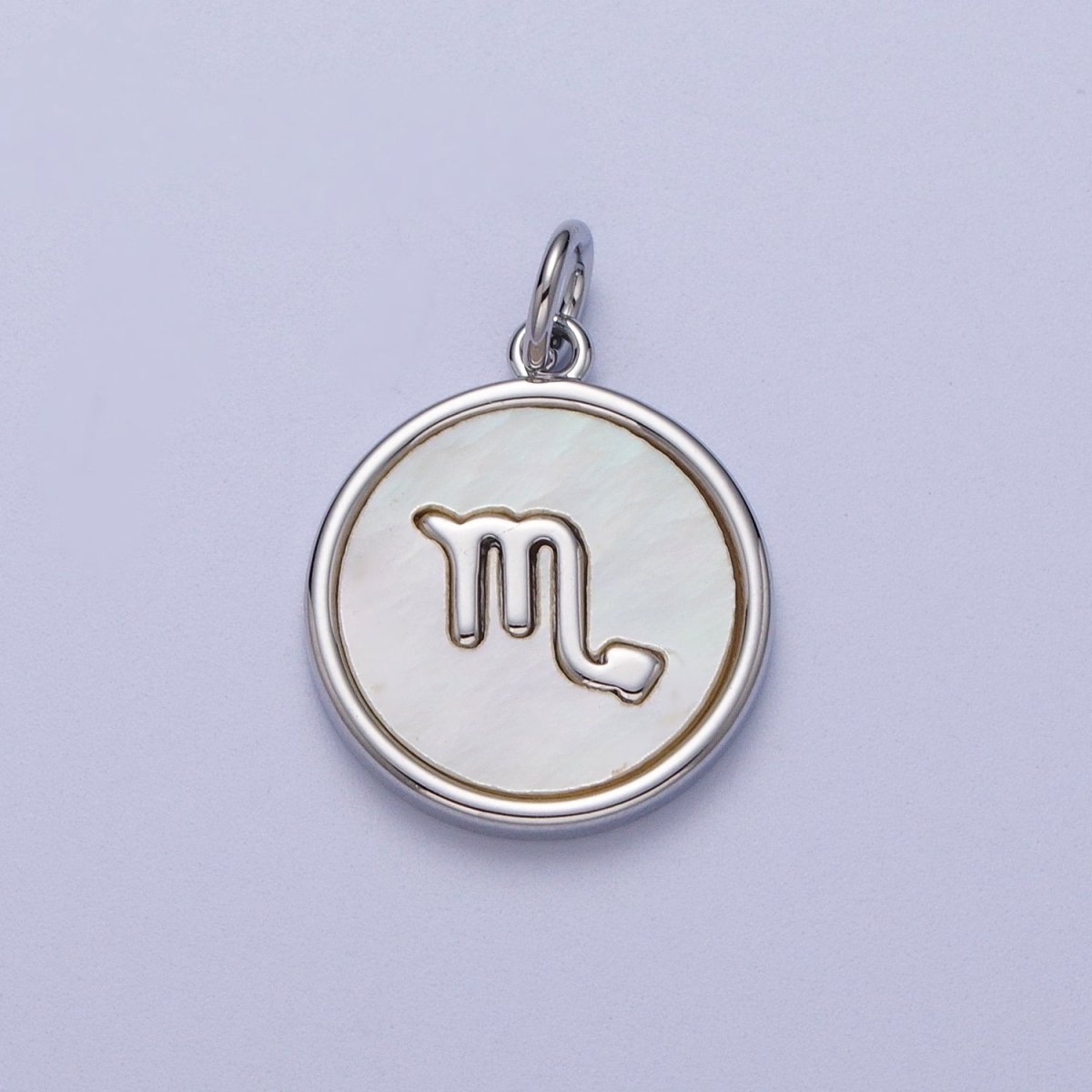 White Gold Filled Zodiac Signs Shell Pearl Round Coin Astrology Horoscope Silver Charm | A-A1731-A-A1736