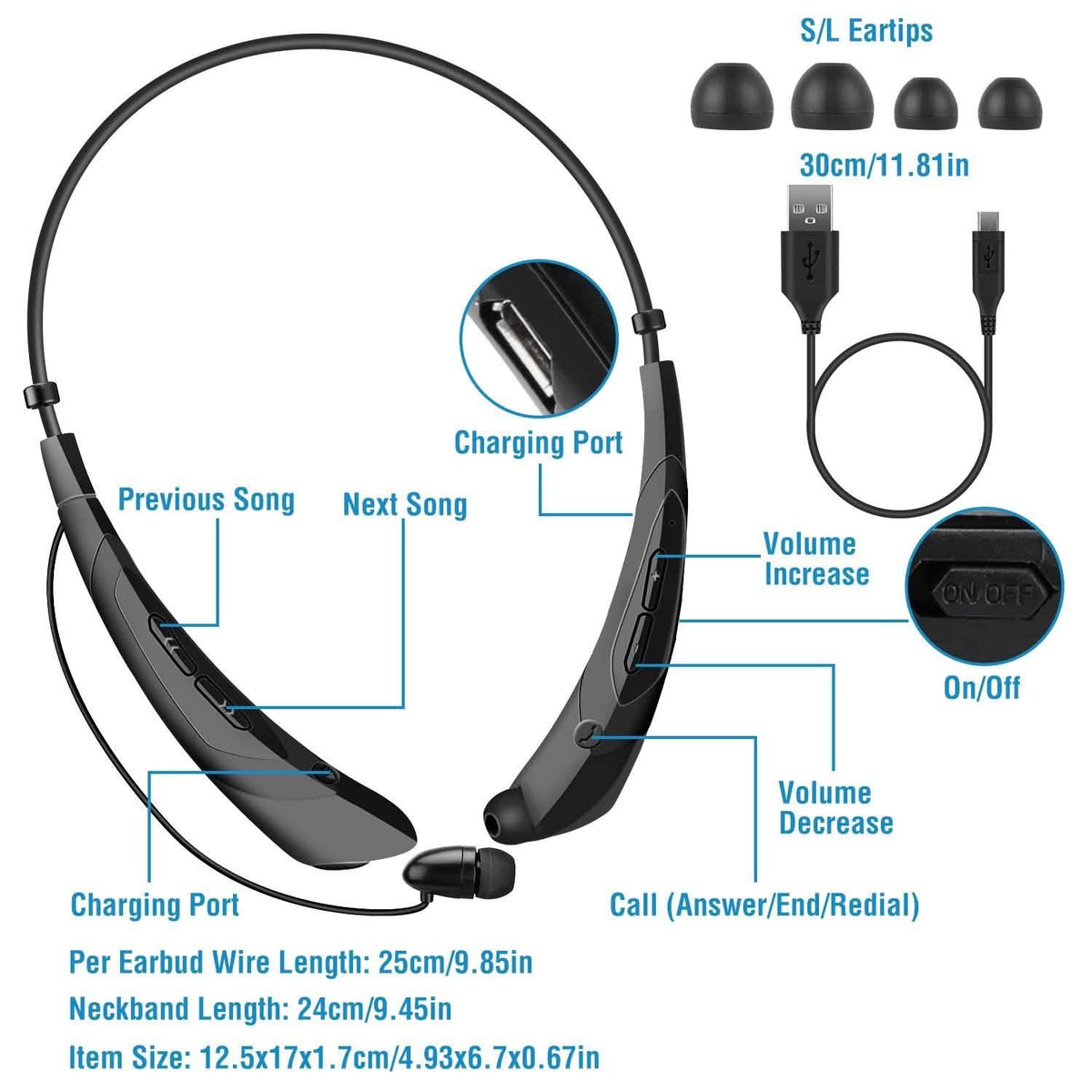 Wireless Neckband Headphones V 5.0 Sweat-proof Sport Headsets