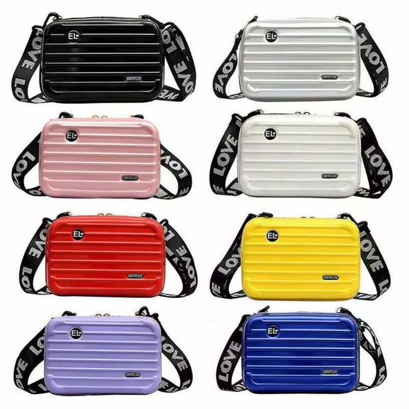 Women Suitcase Box Shape Crossbody Shoulder Bag Letter Band Travel Carrying