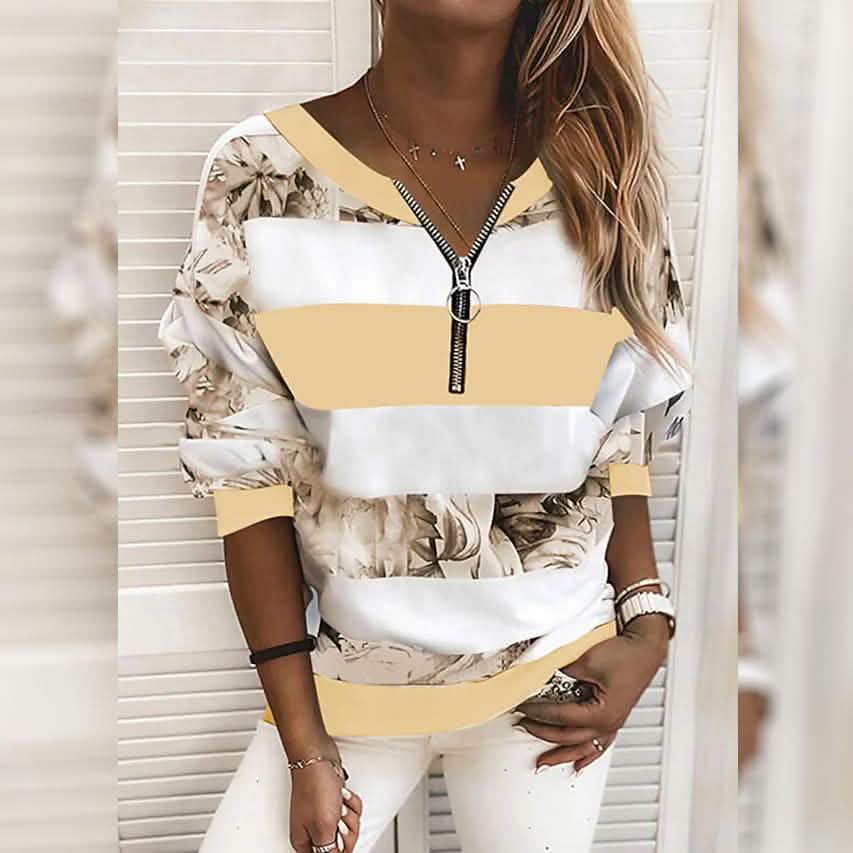 Women's Blouse Shirt Striped Color Block Long Sleeve Print V Neck Tops