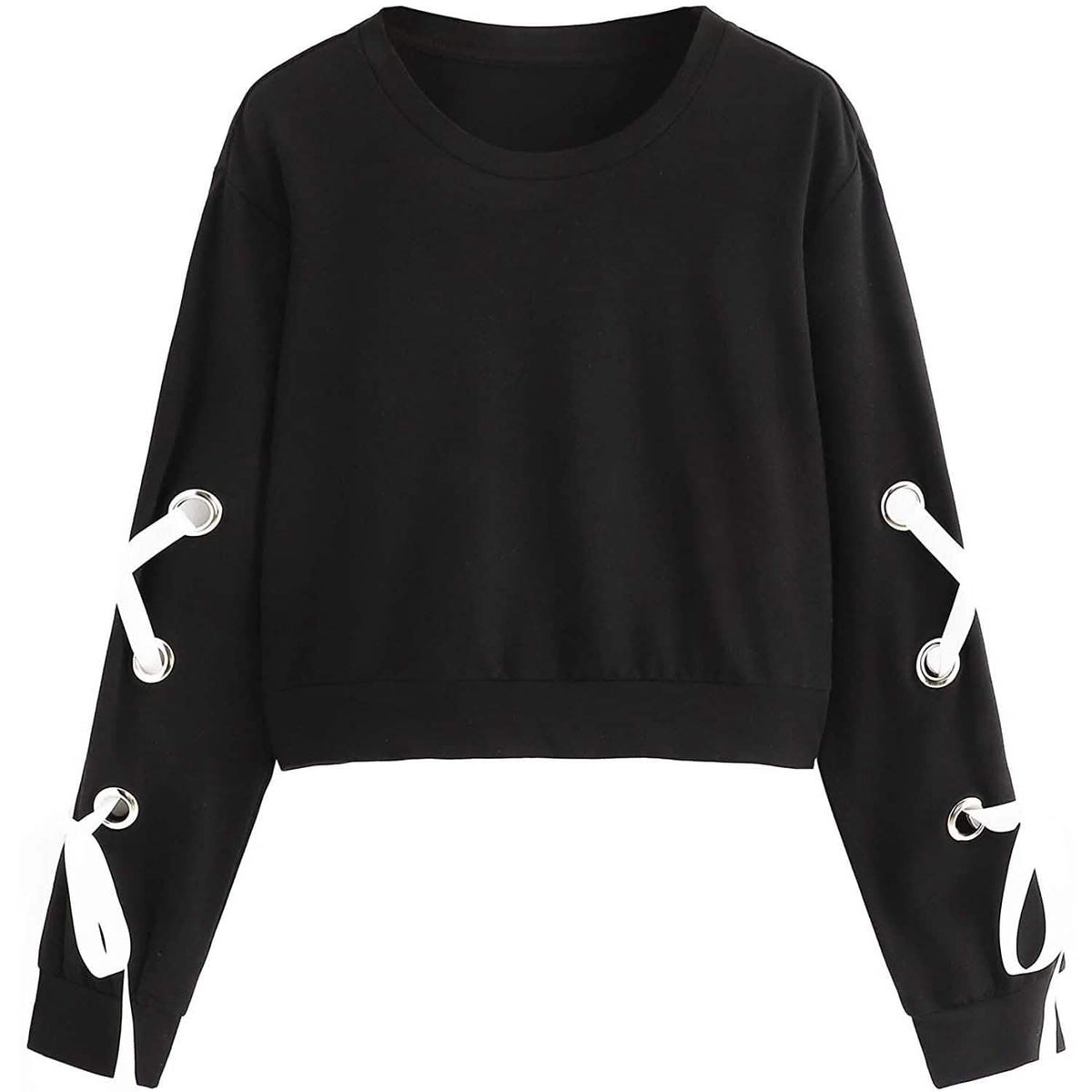 Women's Casual Lace-Up Long-Sleeved Pullover Crop Top Sweatshirt
