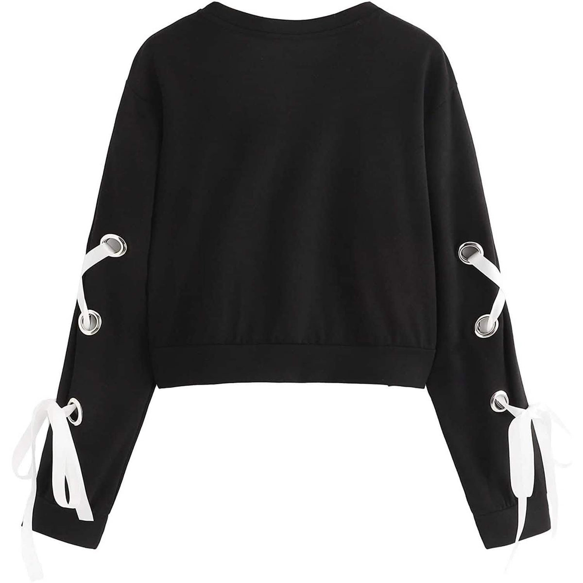 Women's Casual Lace-Up Long-Sleeved Pullover Crop Top Sweatshirt