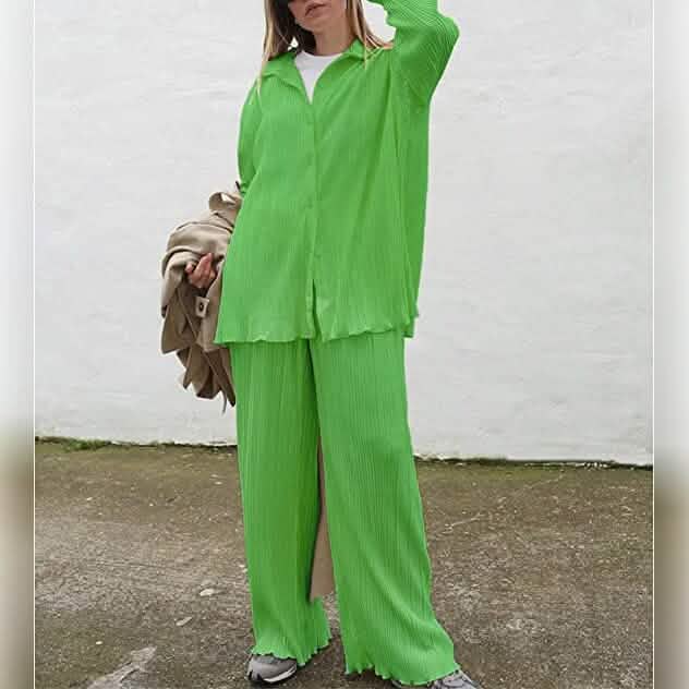 Women's Casual Long Sleeve Button Blouse Top Wide Leg Loose Streetwear Loungewear