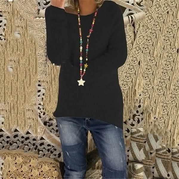 Women's Fashion Autumn and Winter Long Sleeve Knitted Sweaters Solid Color Warm Pullover Tops