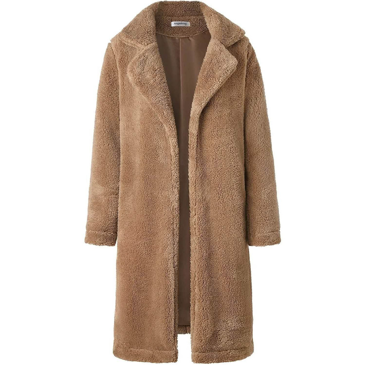 Women's Fuzzy Fleece Lapel Open Front Long Cardigan Coat