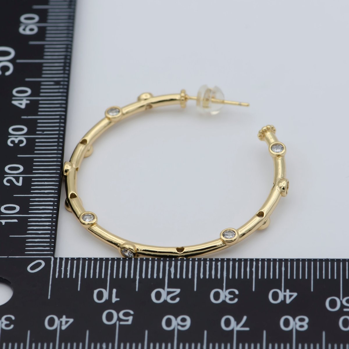 14K Gold Filled 20mm, 30mm, 40mm CZ Dotted C-Shaped Hoop Earrings | P260 - P262